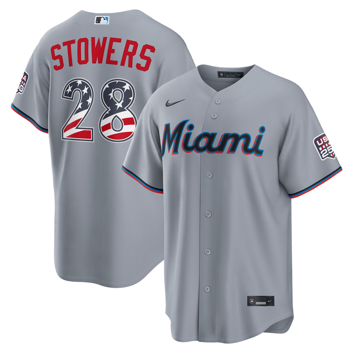 Fourth of July Men's Miami Marlins Kyle Stowers Nike Gray USA 250 Stadium Jersey - 2