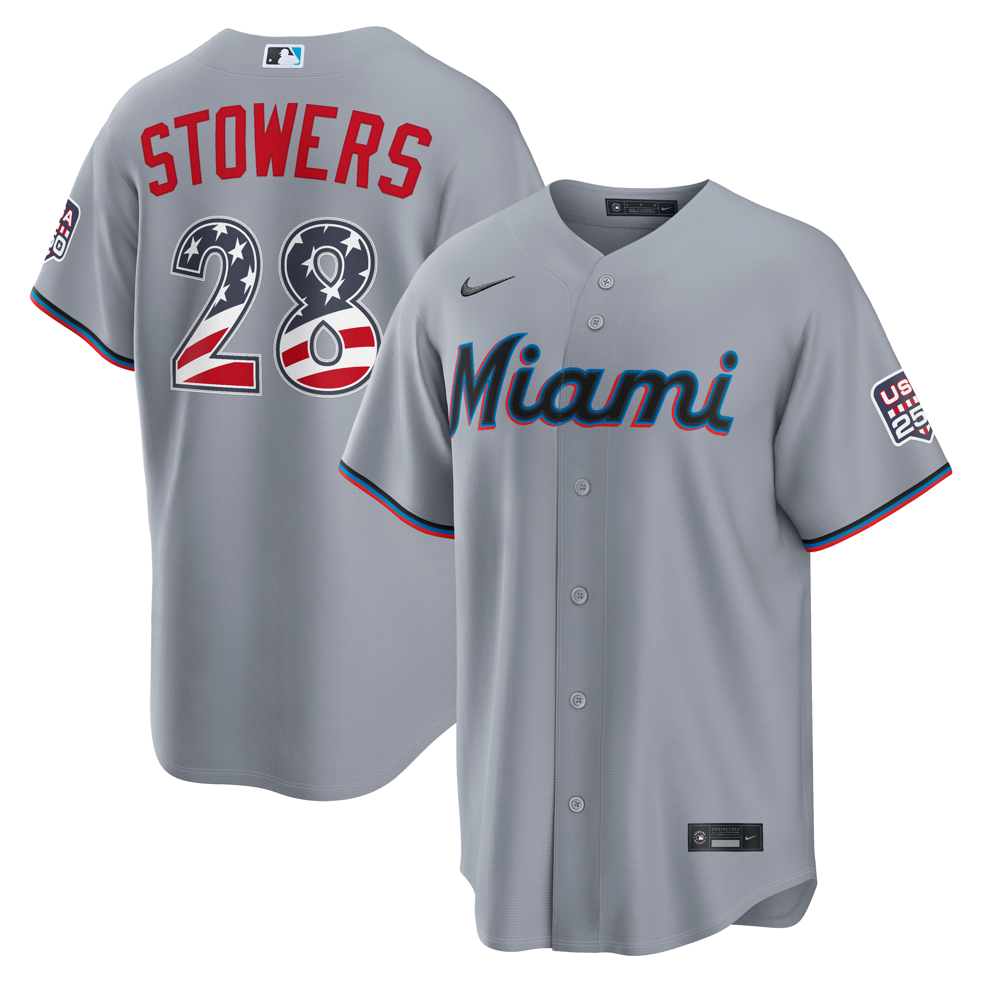 Fourth of July Men's Miami Marlins Kyle Stowers Nike Gray USA 250 Stadium Jersey