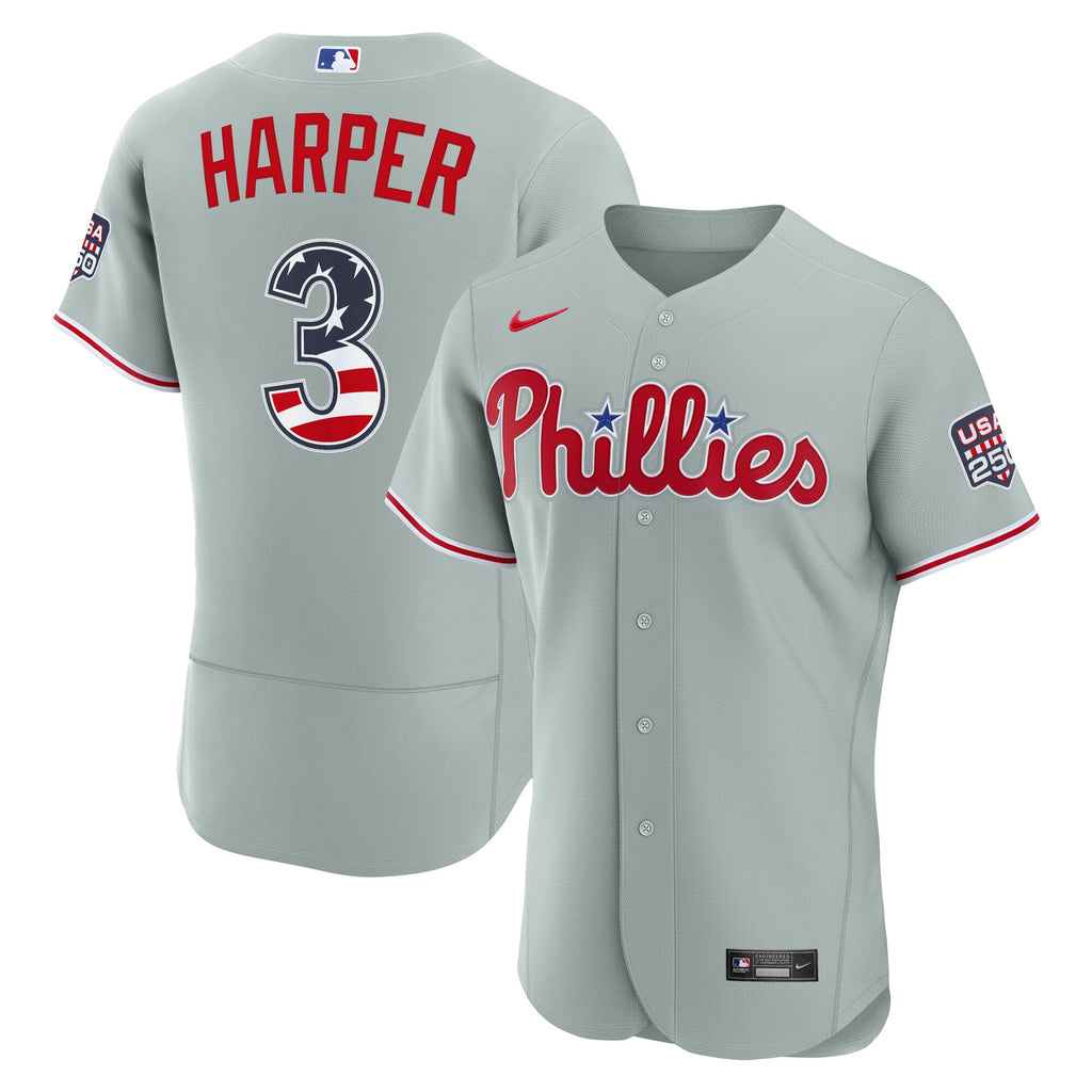 Fourth of July Men's Philadelphia Phillies Bryce Harper Nike Gray USA 250 Authentic Jersey - 2