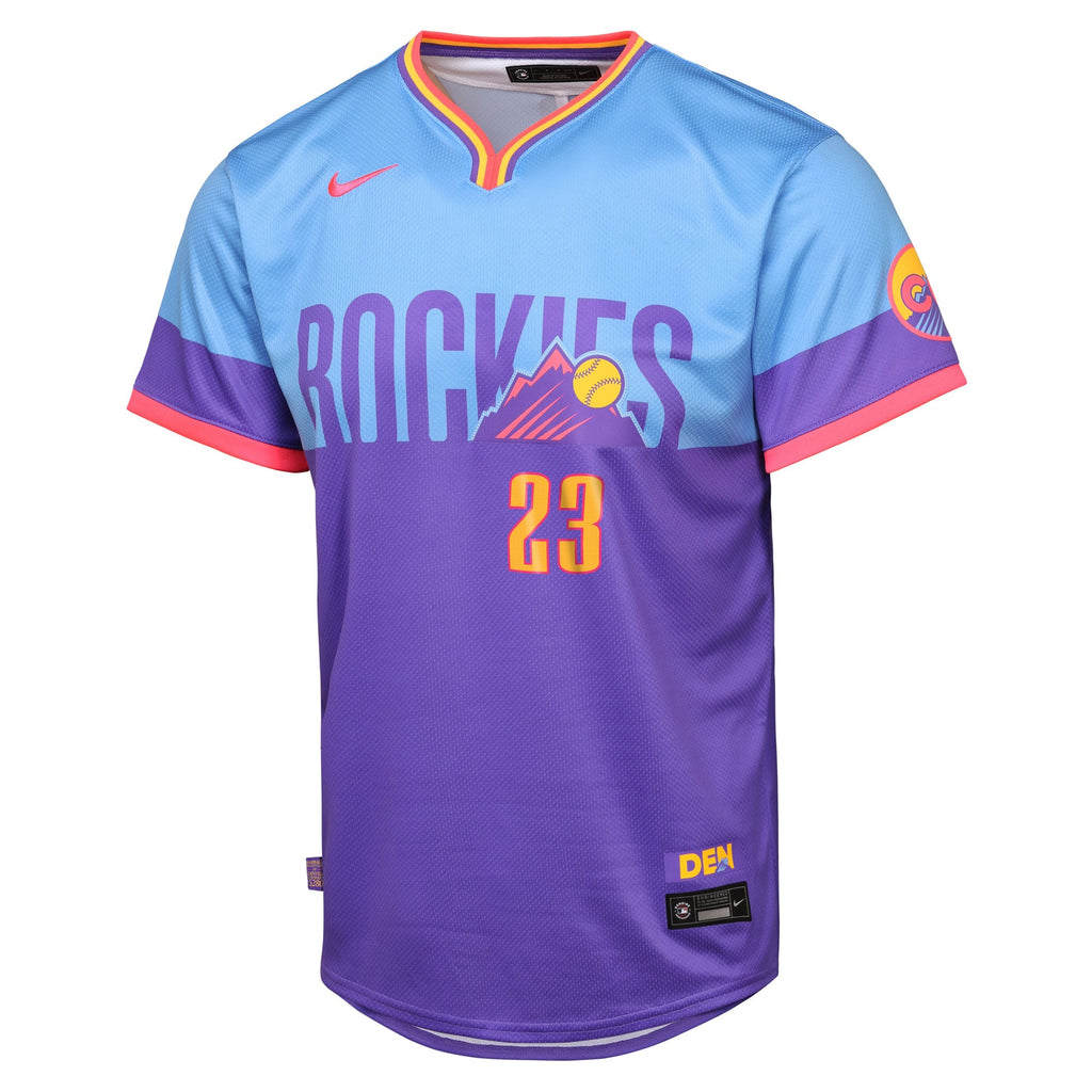 Youth Colorado Rockies Kris Bryant Nike Purple/Light Blue 2025 City Connect Limited Player Jersey - 3