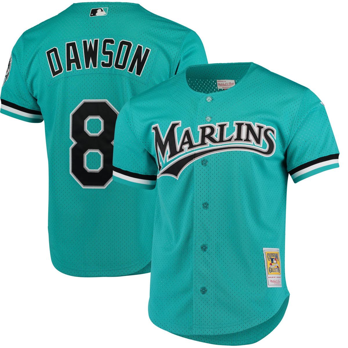 Men's Florida Marlins Andre Dawson Mitchell & Ness Teal Cooperstown Collection Mesh Batting Practice Button-Up Jersey - 2