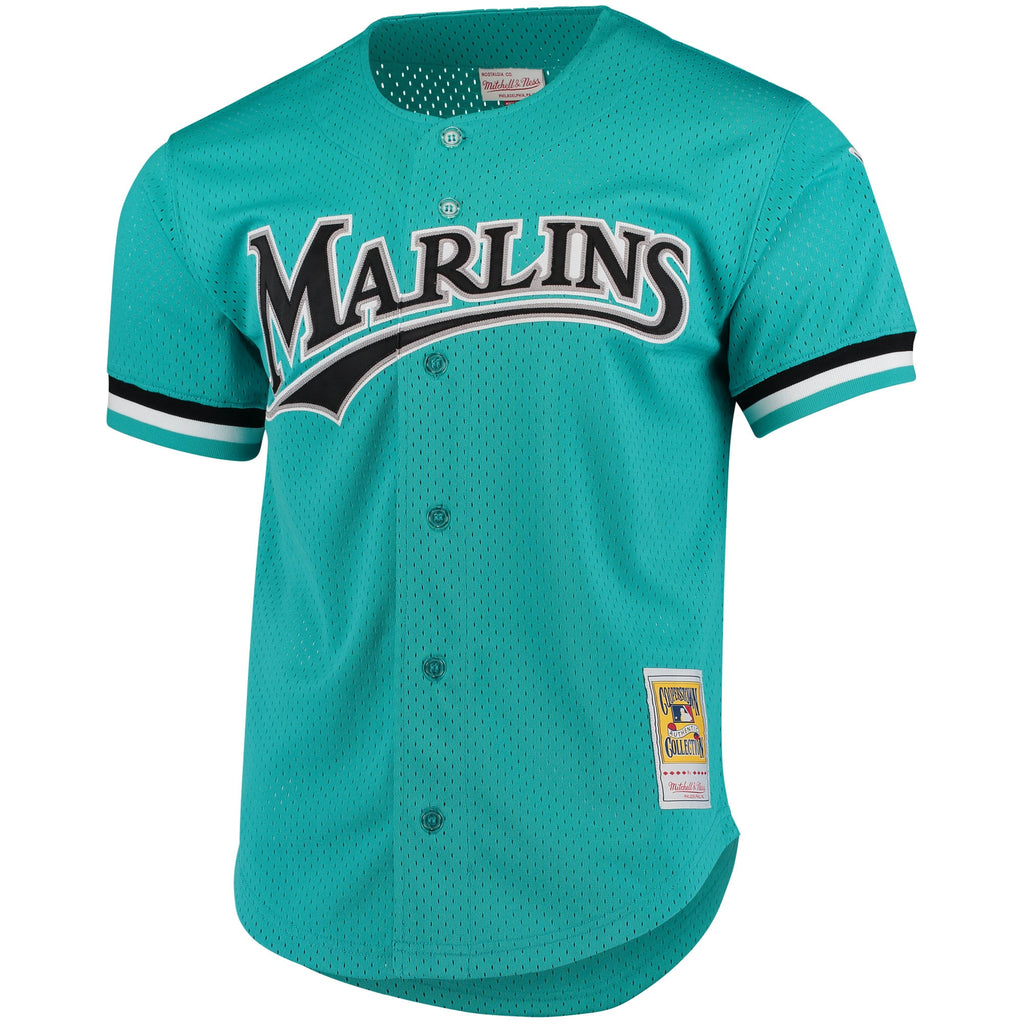 Men's Florida Marlins Andre Dawson Mitchell & Ness Teal Cooperstown Collection Mesh Batting Practice Button-Up Jersey - 3