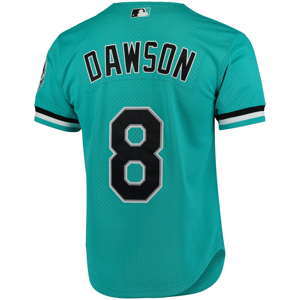 Men's Florida Marlins Andre Dawson Mitchell & Ness Teal Cooperstown Collection Mesh Batting Practice Button-Up Jersey - 5