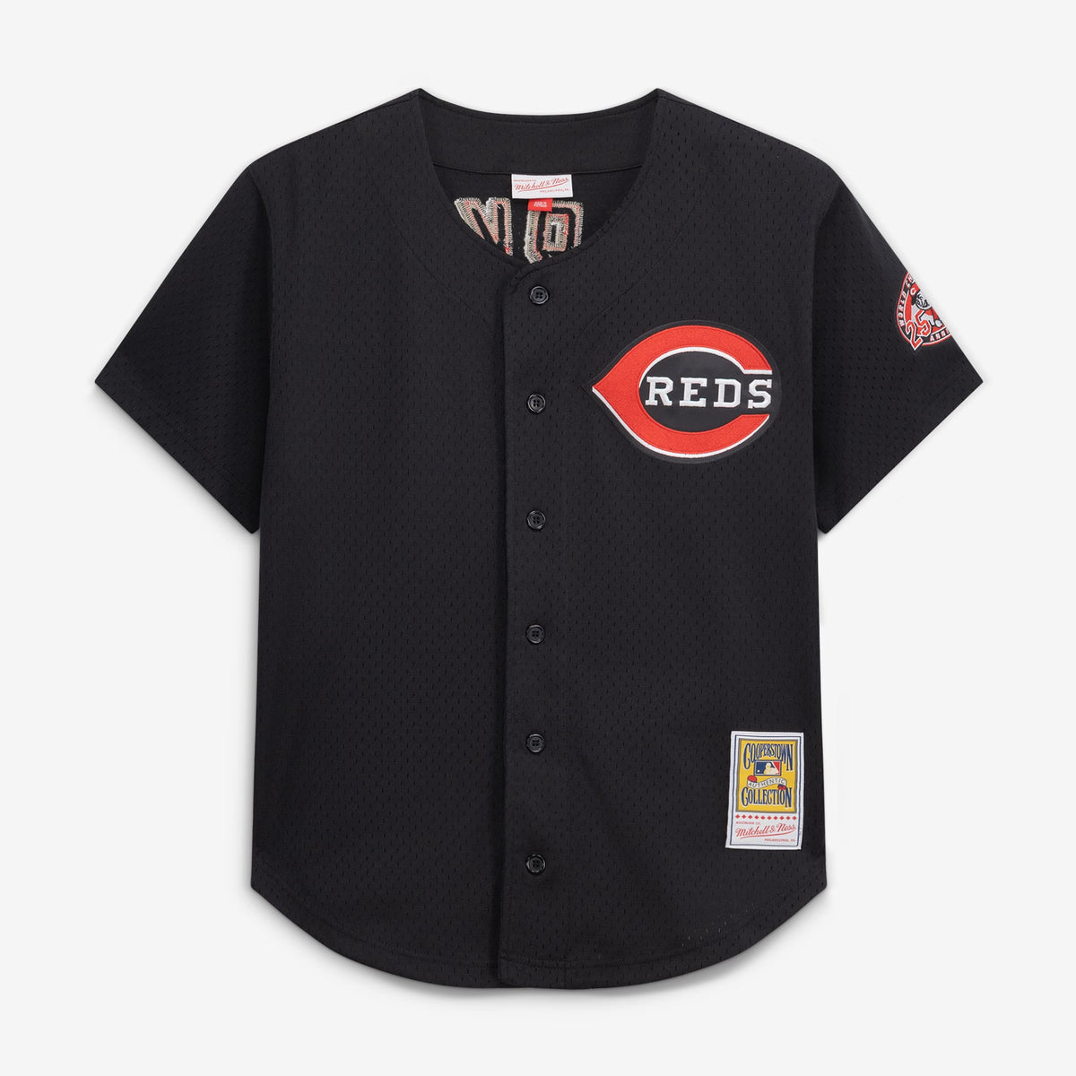Men's Cincinnati Reds Barry Larkin Mitchell & Ness Black Cooperstown Collection Mesh Batting Practice Button-Up Jersey - 3