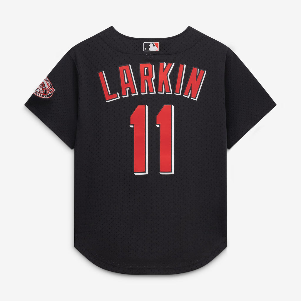Men's Cincinnati Reds Barry Larkin Mitchell & Ness Black Cooperstown Collection Mesh Batting Practice Button-Up Jersey - 4