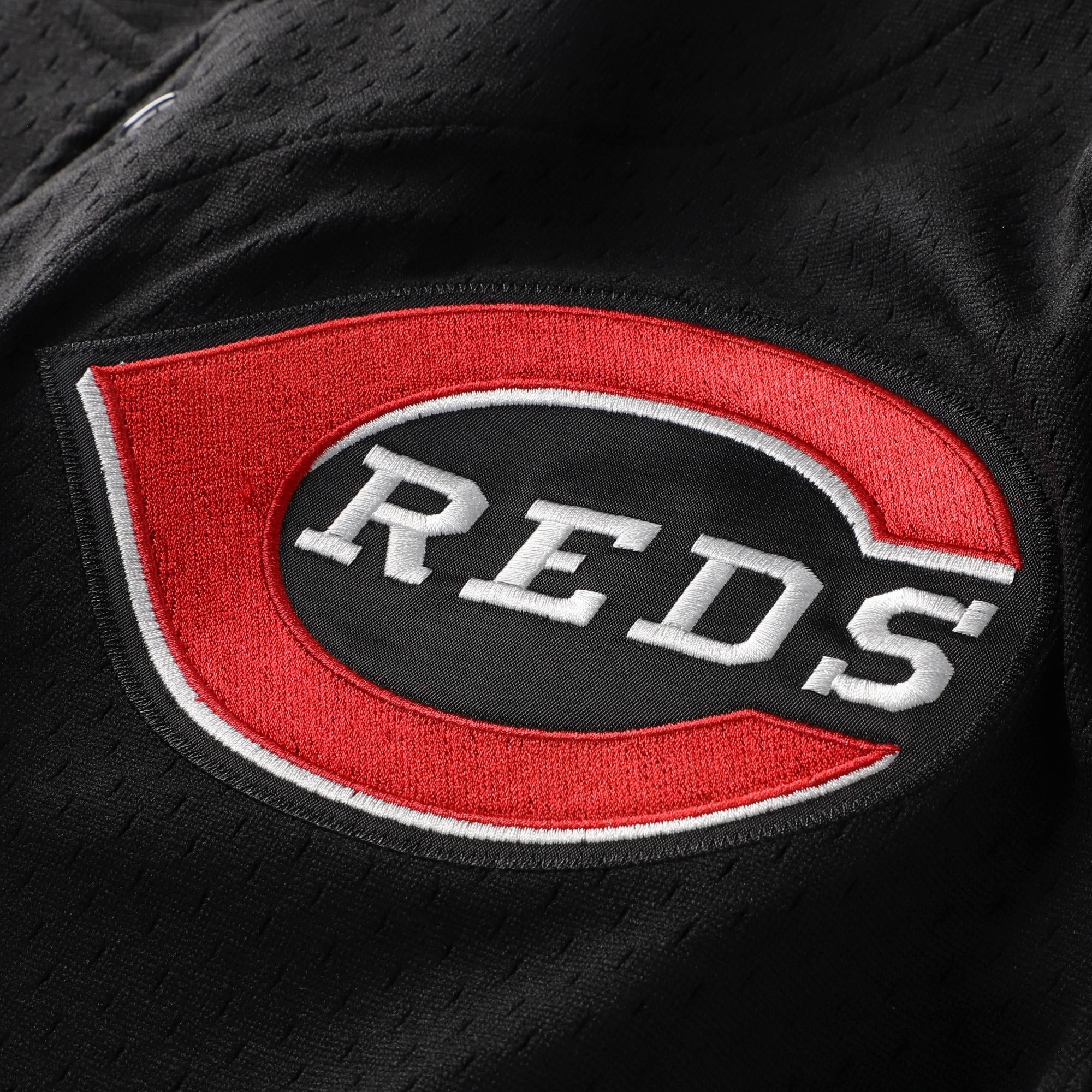 Men's Cincinnati Reds Barry Larkin Mitchell & Ness Black Cooperstown Collection Mesh Batting Practice Button-Up Jersey - 5