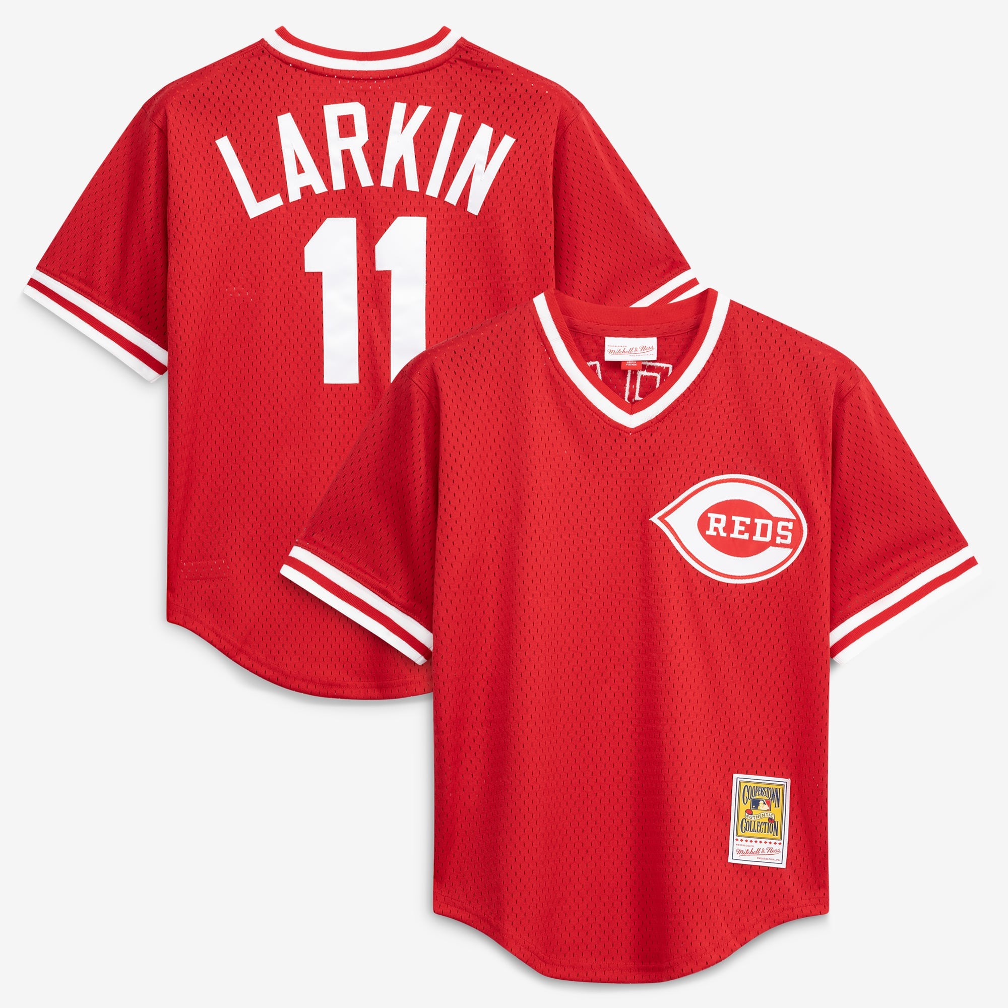 Men's Cincinnati Reds Barry Larkin Mitchell & Ness Red Authentic Batting Practice Jersey - 2