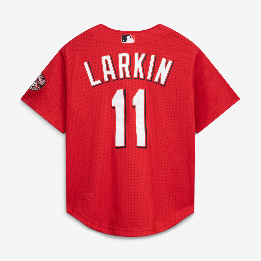 Men's Cincinnati Reds Barry Larkin Mitchell & Ness Red Throwback Cooperstown Mesh Batting Practice Jersey - 4