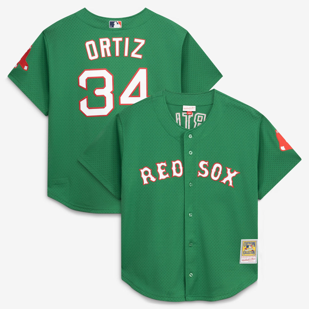Men's Boston Red Sox David Ortiz Mitchell & Ness Kelly Green Cooperstown Collection Mesh Batting Practice Jersey - 2
