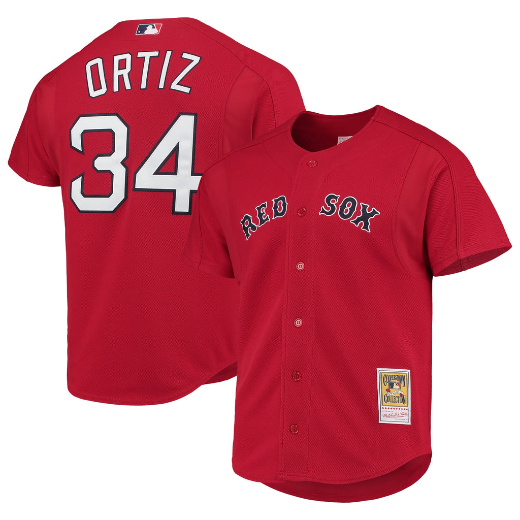 Men's Boston Red Sox David Ortiz Mitchell & Ness Red Cooperstown Collection Mesh Batting Practice Button-Up Jersey - 2