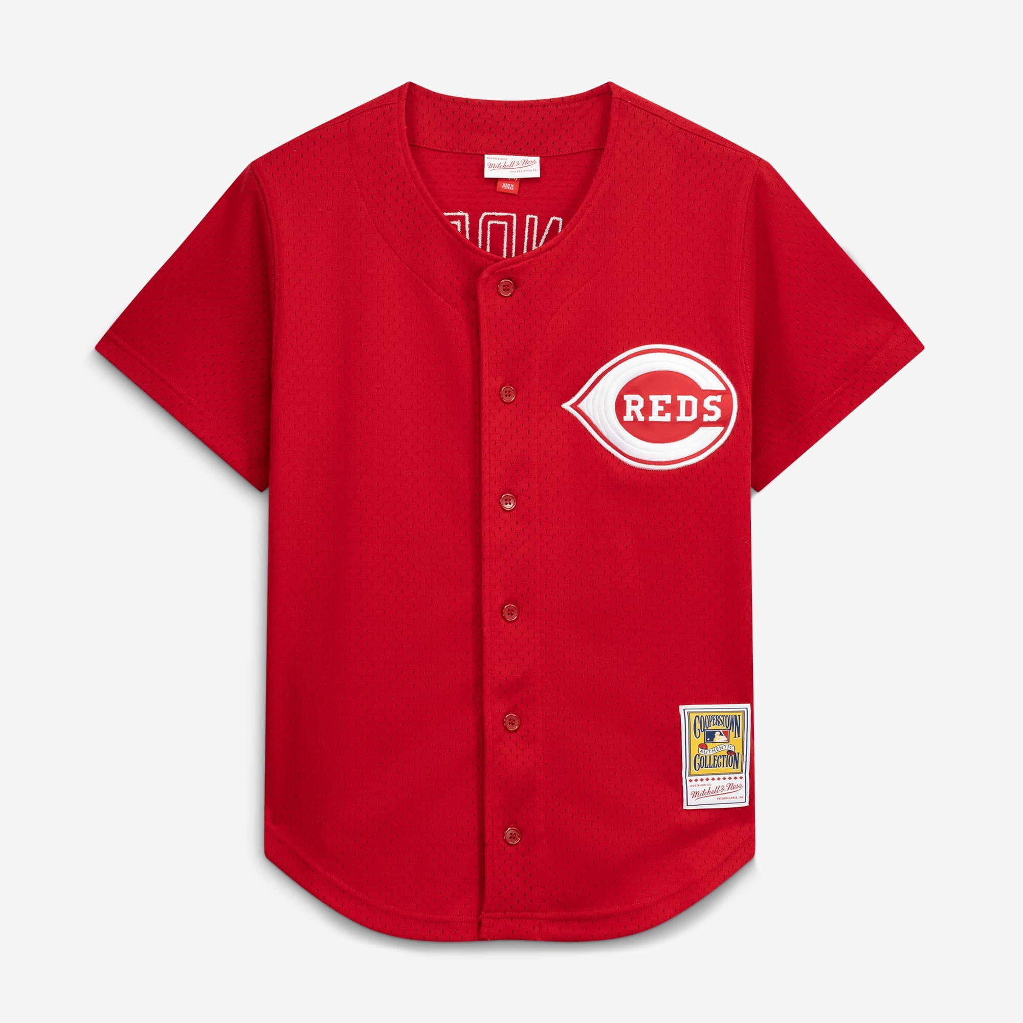 Men's Cincinnati Reds Deion Sanders Mitchell & Ness Red Cooperstown Mesh Batting Practice Button-Up Jersey - 3