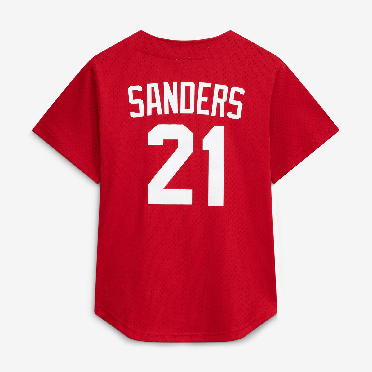 Men's Cincinnati Reds Deion Sanders Mitchell & Ness Red Cooperstown Mesh Batting Practice Button-Up Jersey - 4