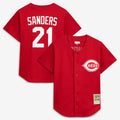 Men's Cincinnati Reds Deion Sanders Mitchell & Ness Red Cooperstown Mesh Batting Practice Button-Up Jersey
