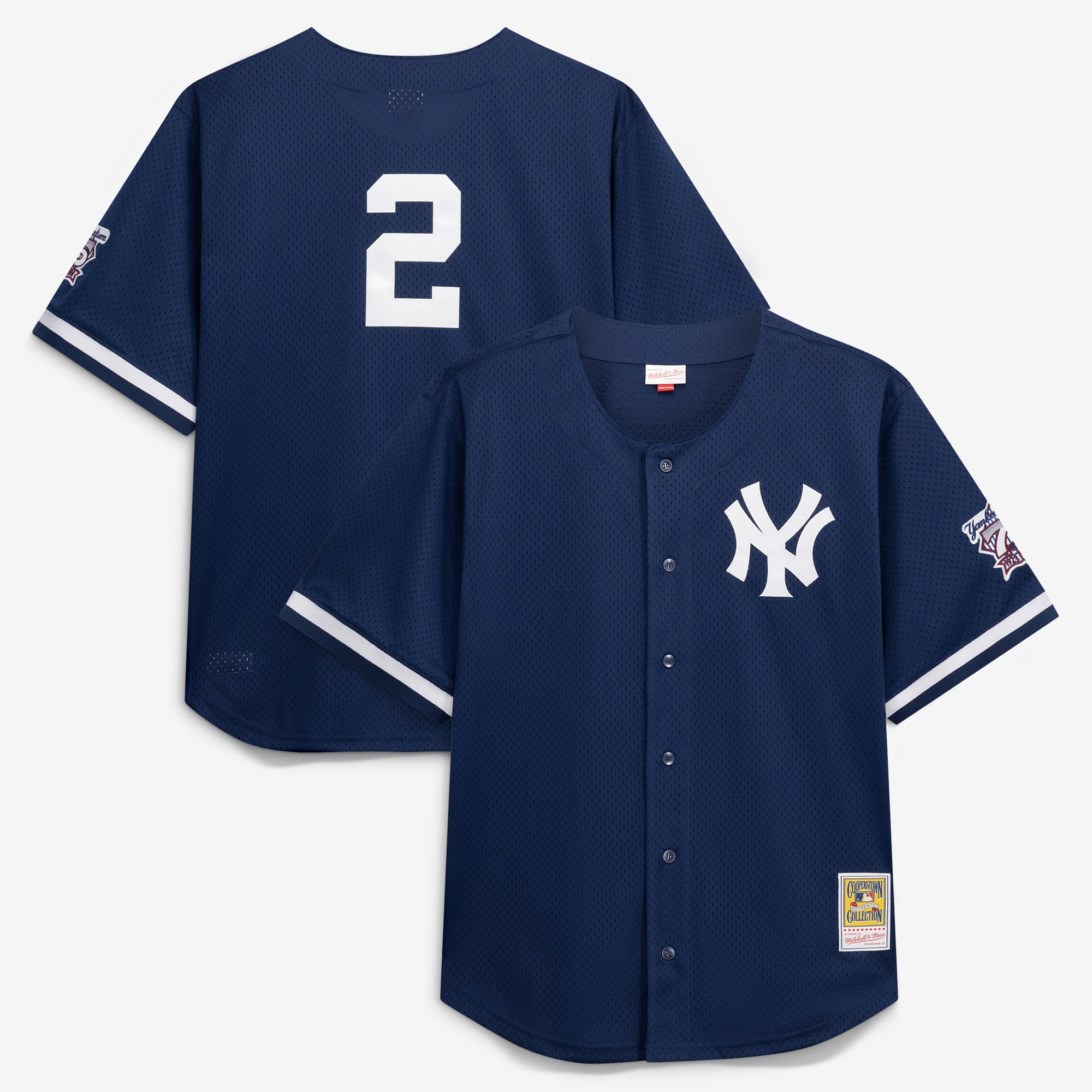 Men's New York Yankees Derek Jeter Mitchell & Ness Navy Cooperstown Collection Mesh Batting Practice Button-Up Jersey