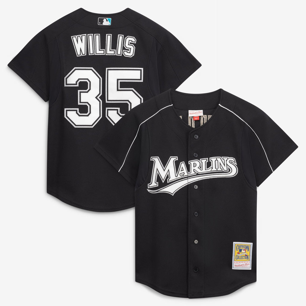 Men's Florida Marlins Dontrelle Willis Mitchell & Ness Black Cooperstown Collection Mesh Batting Practice Button-Up Jersey - 2