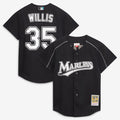 Men's Florida Marlins Dontrelle Willis Mitchell & Ness Black Cooperstown Collection Mesh Batting Practice Button-Up Jersey