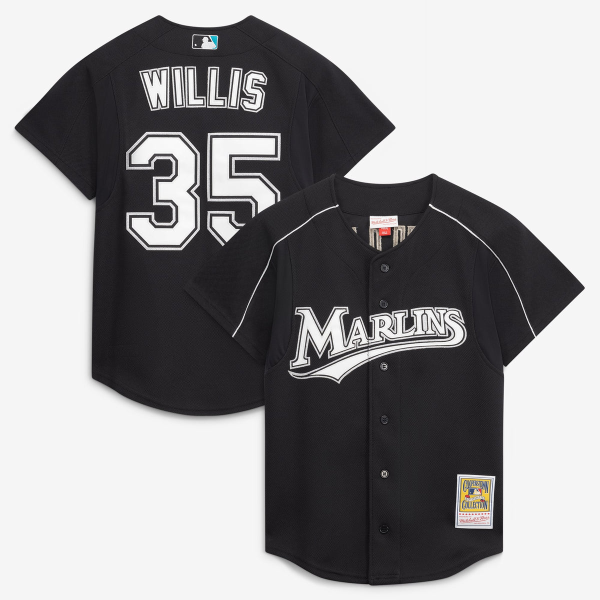 Men's Florida Marlins Dontrelle Willis Mitchell & Ness Black Cooperstown Collection Mesh Batting Practice Button-Up Jersey