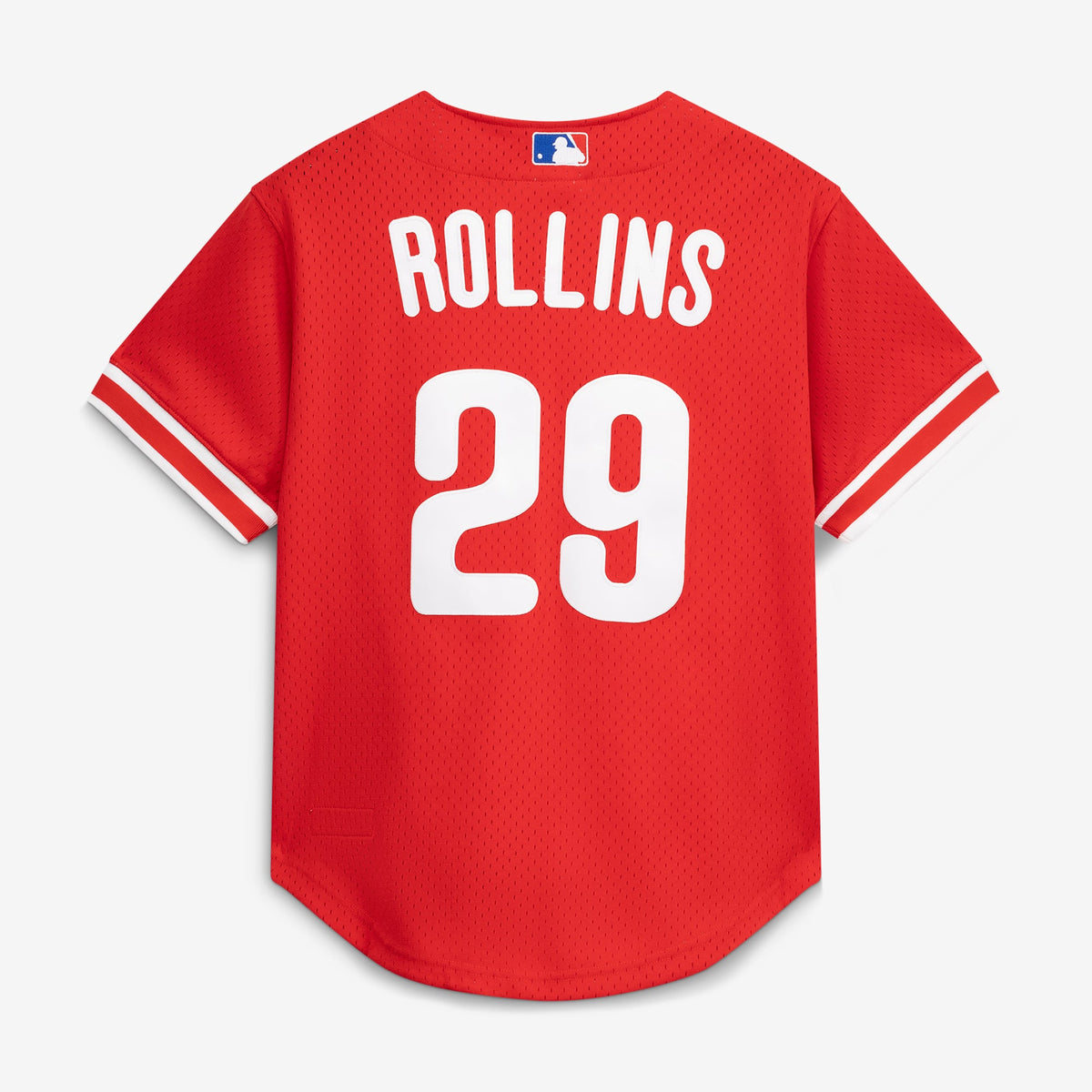 Men's Philadelphia Phillies Jimmy Rollins Mitchell & Ness Red Cooperstown Mesh Batting Practice Button-Up Jersey - 4