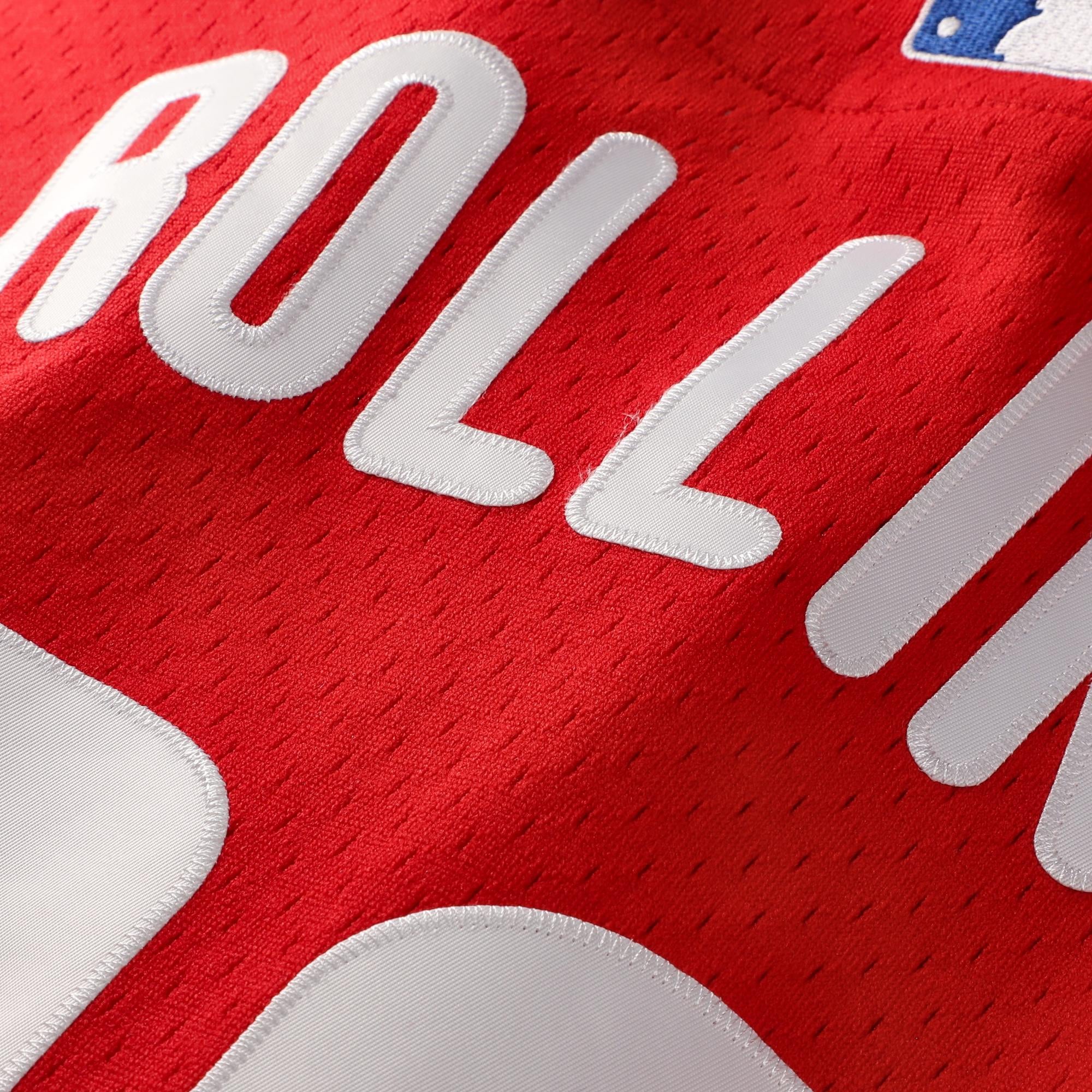 Men's Philadelphia Phillies Jimmy Rollins Mitchell & Ness Red Cooperstown Mesh Batting Practice Button-Up Jersey - 6