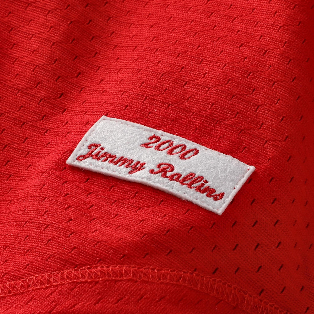Men's Philadelphia Phillies Jimmy Rollins Mitchell & Ness Red Cooperstown Mesh Batting Practice Button-Up Jersey - 7