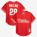 Men's Philadelphia Phillies Jimmy Rollins Mitchell & Ness Red Cooperstown Mesh Batting Practice Button-Up Jersey