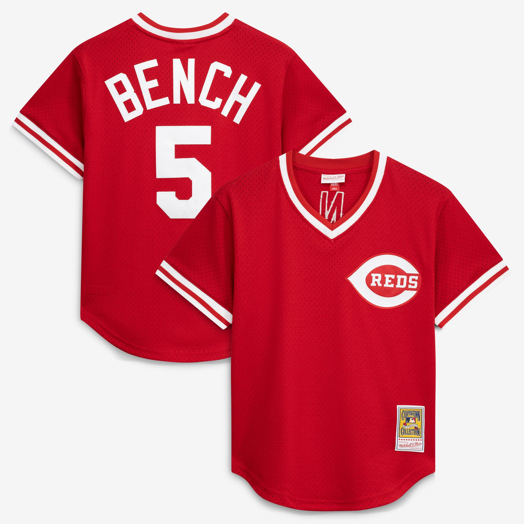 Men's Cincinnati Reds Johnny Bench Mitchell & Ness Scarlet Authentic Batting Practice Jersey