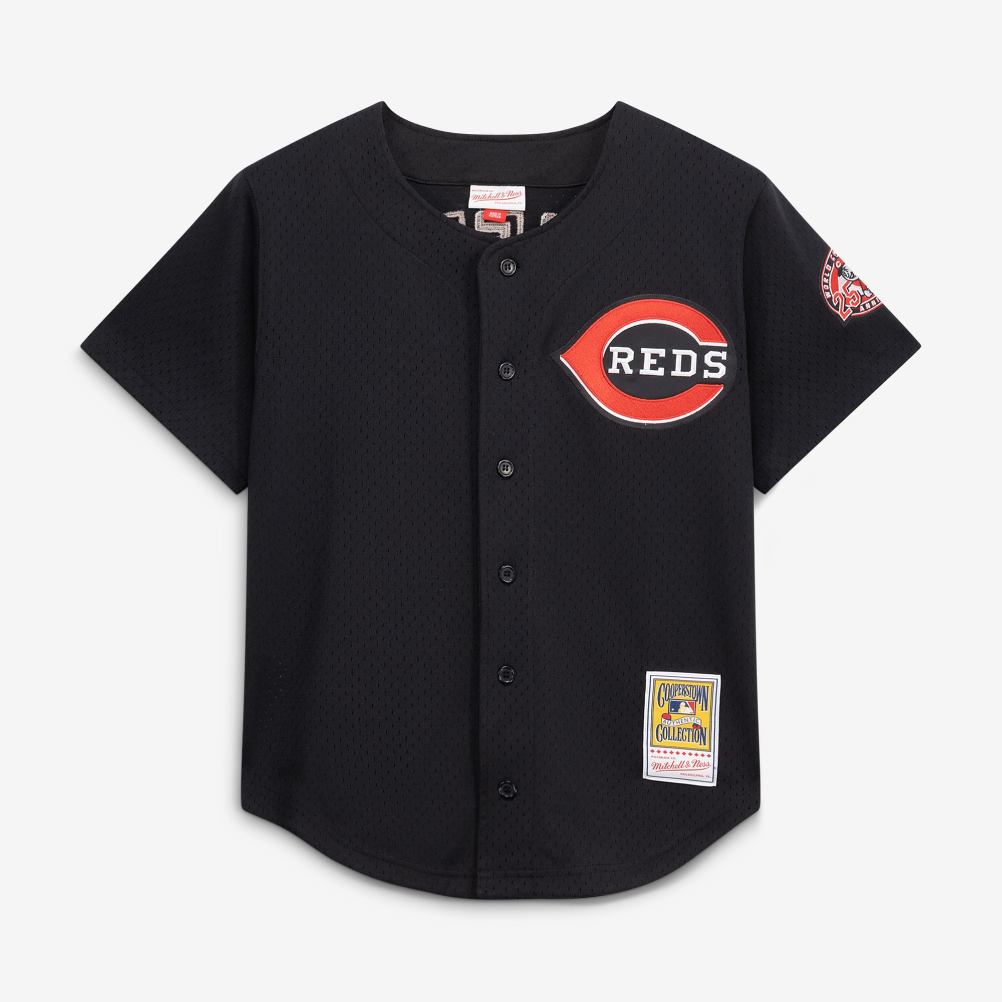 Men's Cincinnati Reds Ken Griffey Jr. Mitchell & Ness Black Cooperstown Collection Mesh Batting Practice Button-Up Jersey - 3