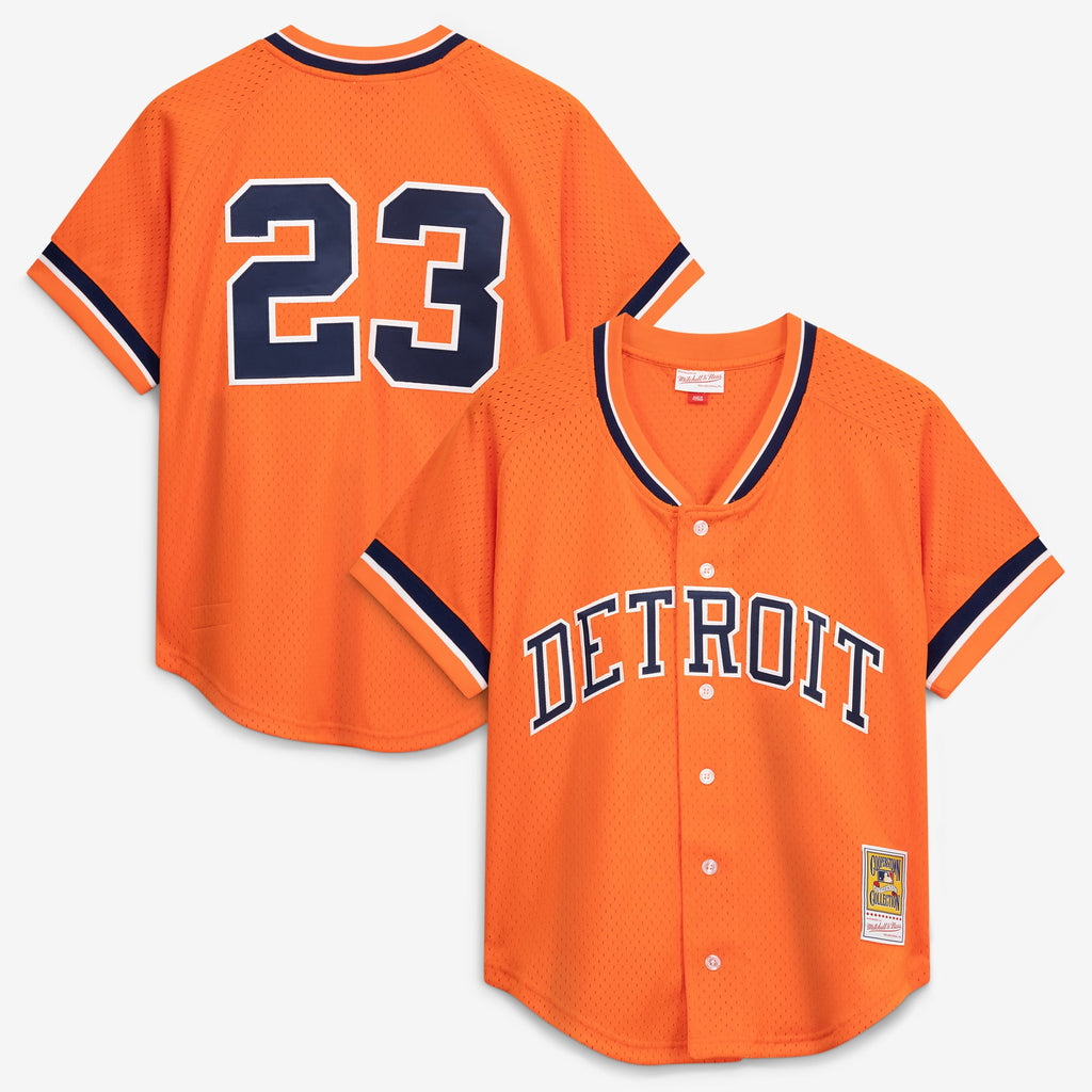 Men's Detroit Tigers Kirk Gibson Mitchell & Ness Orange Cooperstown Collection Mesh Batting Practice Button-Up Jersey - 2