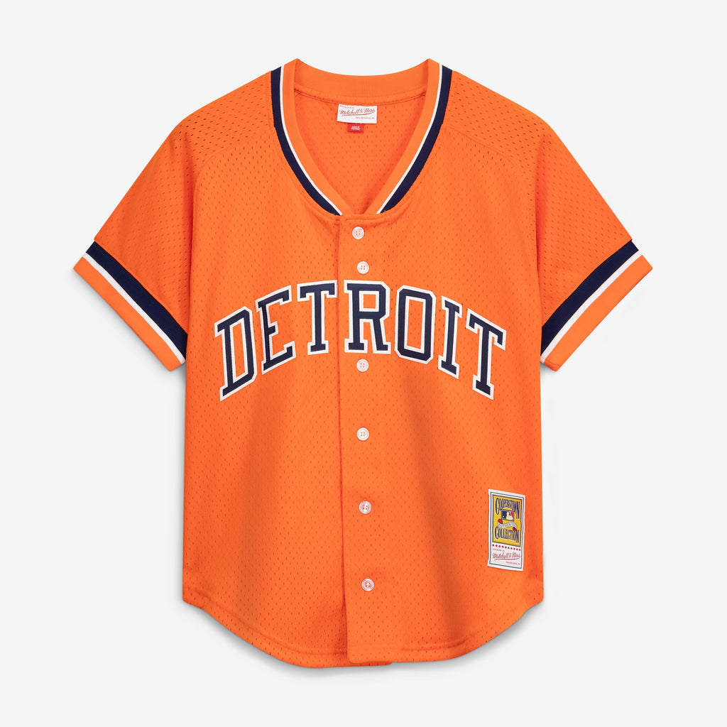 Men's Detroit Tigers Kirk Gibson Mitchell & Ness Orange Cooperstown Collection Mesh Batting Practice Button-Up Jersey - 3