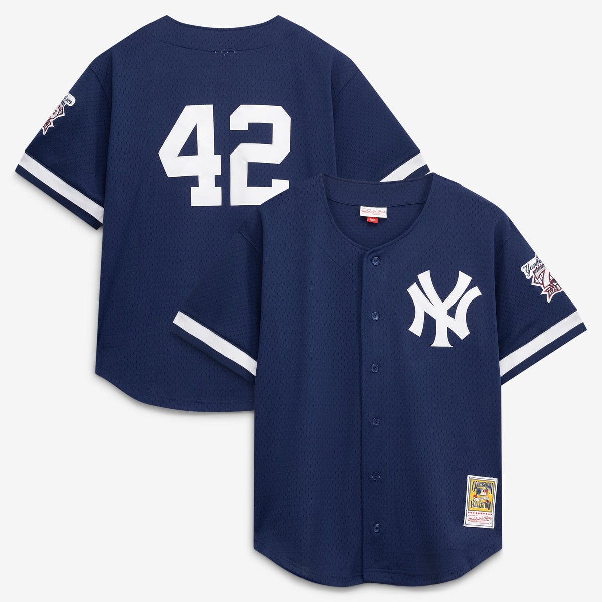 Men's New York Yankees Mariano Rivera Mitchell & Ness Navy Cooperstown Collection Mesh Batting Practice Button-Up Jersey - 2