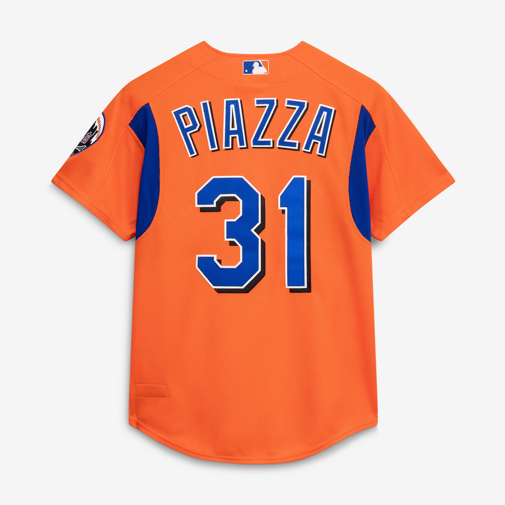 Men's New York Mets Mike Piazza Mitchell & Ness Orange Cooperstown Collection Mesh Batting Practice Button-Up Jersey - 4