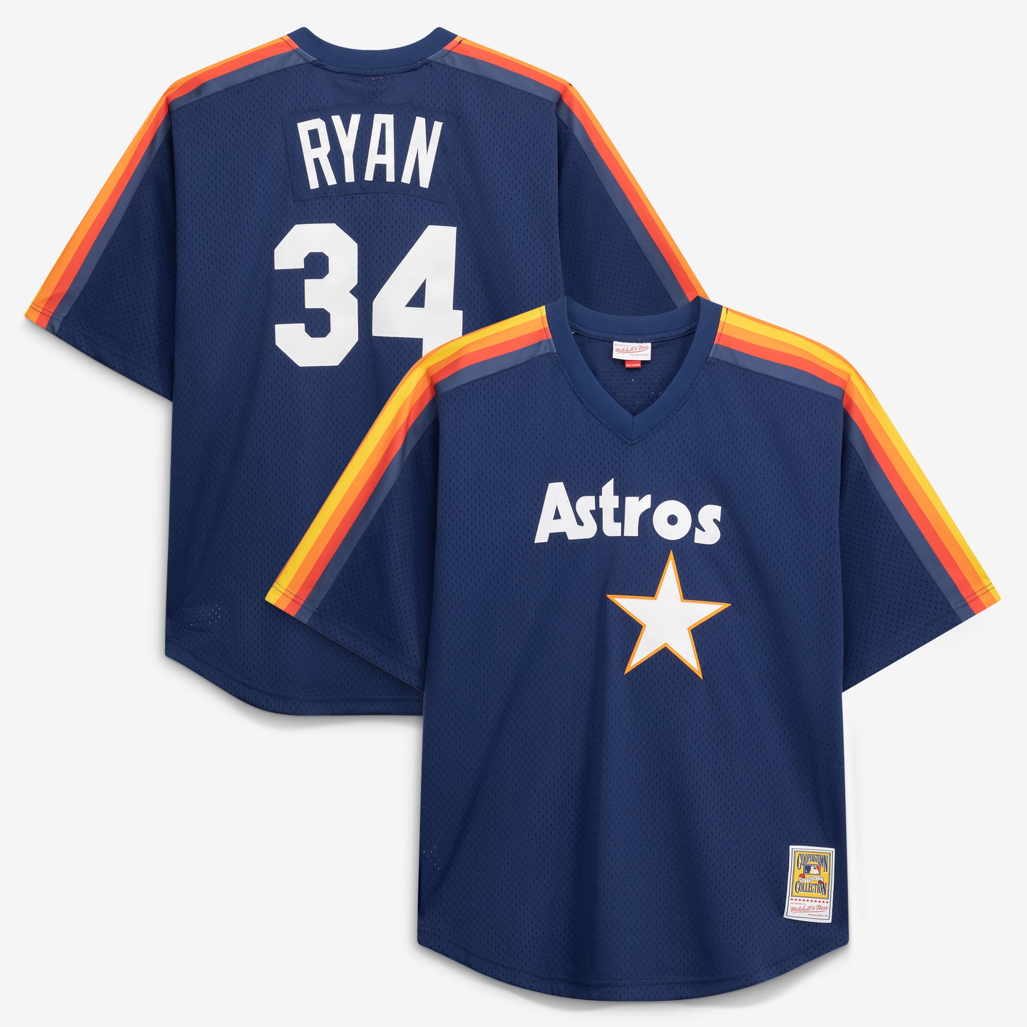 Men's Houston Astros Nolan Ryan Mitchell & Ness Navy Cooperstown Collection Big & Tall Mesh Batting Practice Jersey - 2
