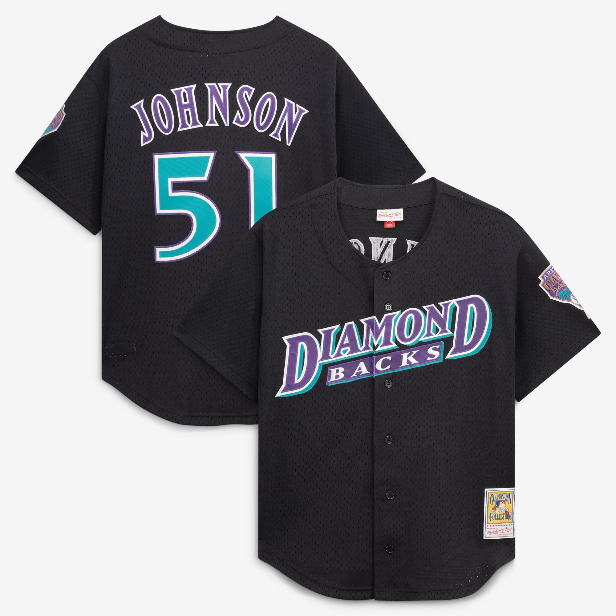 Men's Arizona Diamondbacks Randy Johnson Mitchell & Ness Black Cooperstown Collection Mesh Batting Practice Button-Up Jersey - 2