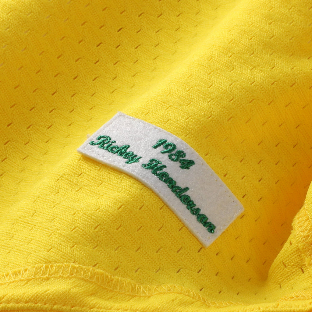 Men's Athletics Rickey Henderson Mitchell & Ness Yellow Authentic Batting Practice Jersey - 7