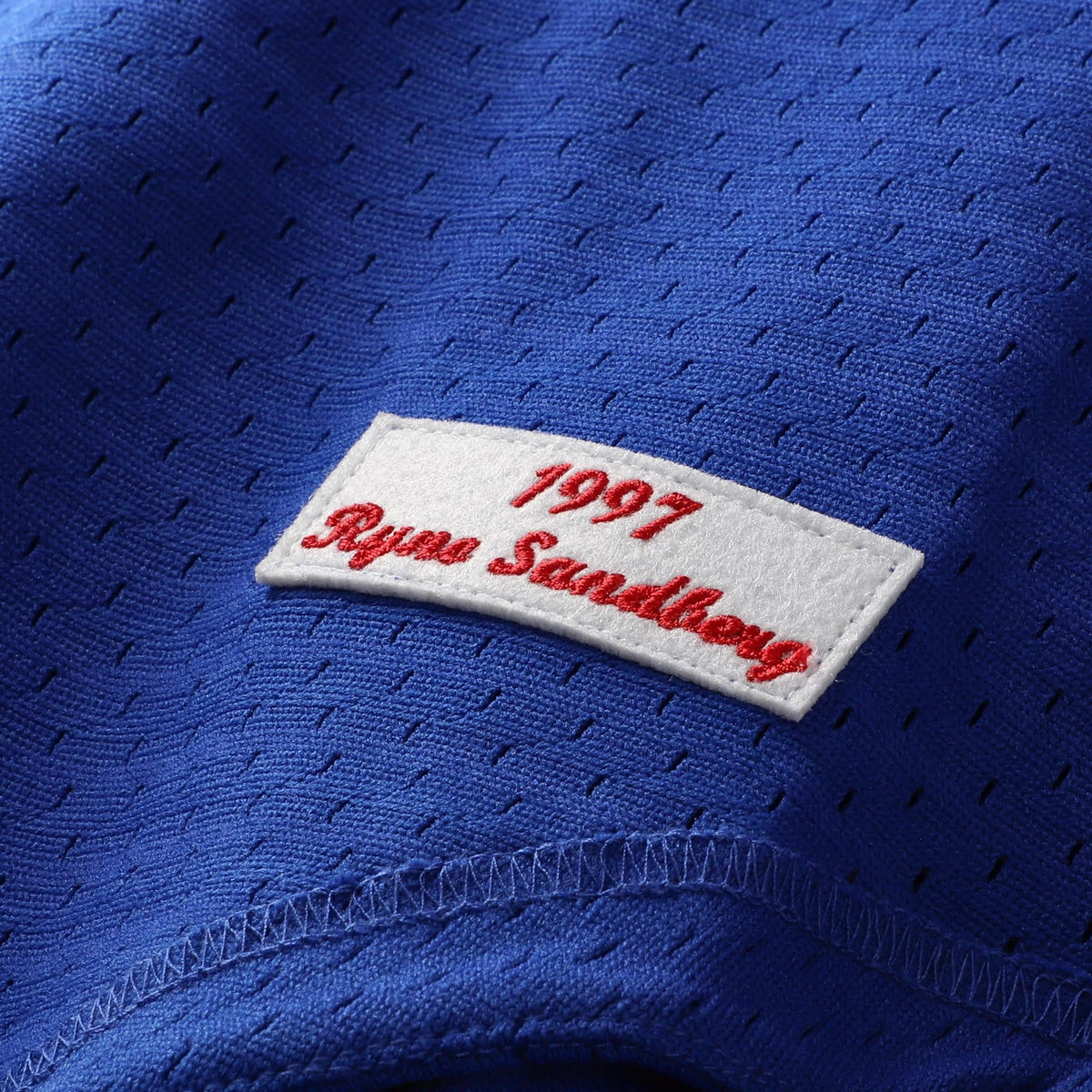 Men's Chicago Cubs Ryne Sandberg Mitchell & Ness Royal Cooperstown Collection 1997 Mesh Batting Practice Button-Up Jersey - 7