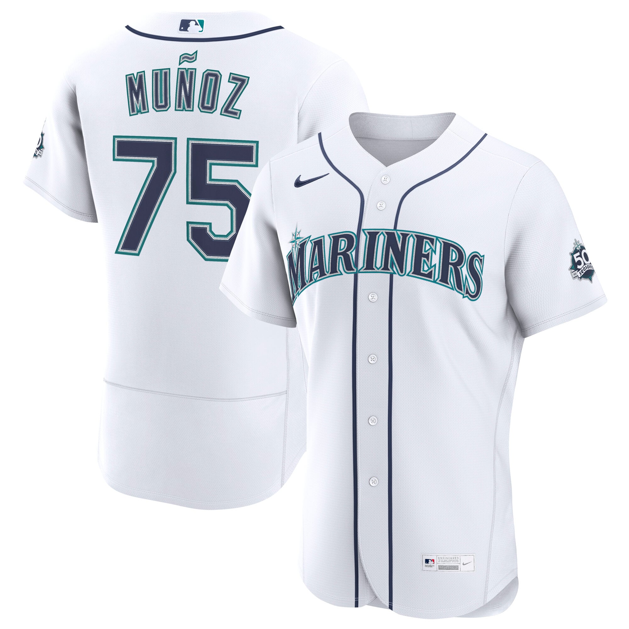 Men's Seattle Mariners Andres Munoz Nike White Home 50th Season Authentic Jersey - 2