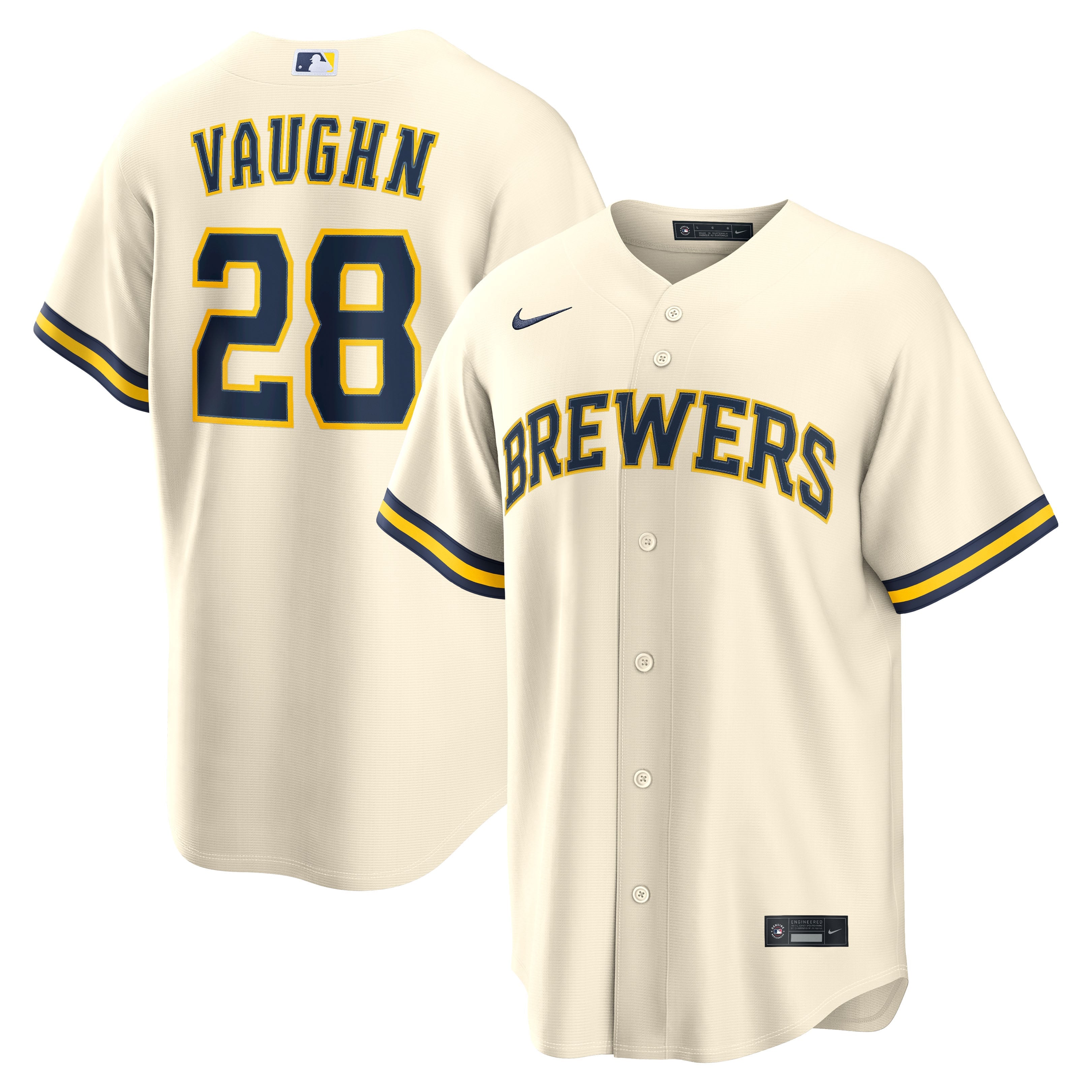 Men's Milwaukee Brewers Andrew Vaughn Nike Cream Home Replica Jersey