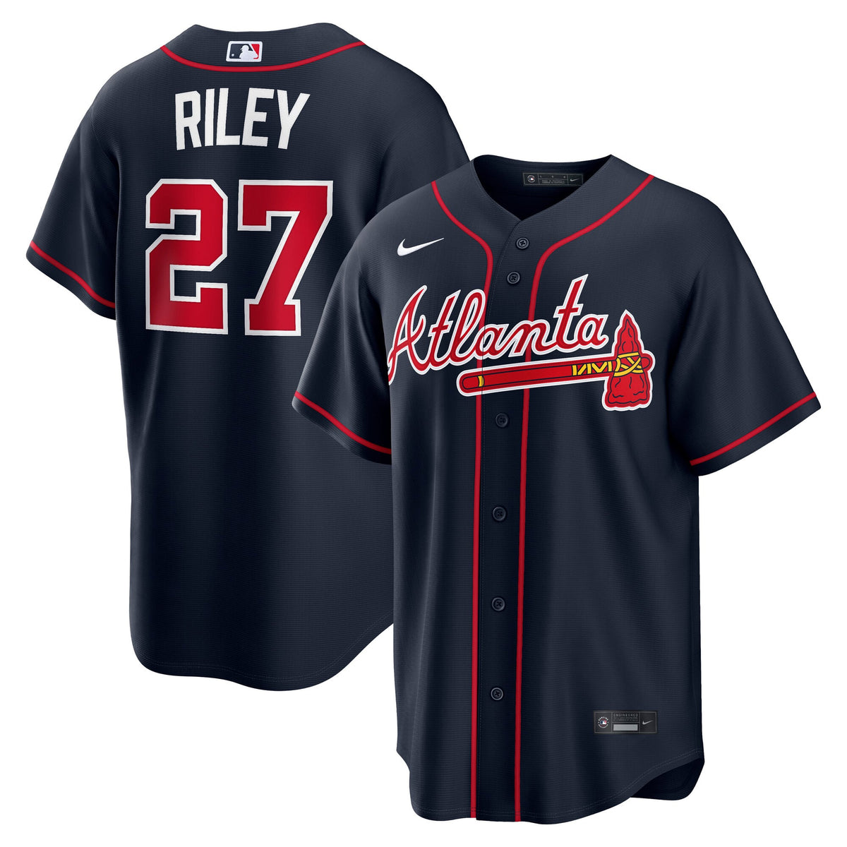 Men's Atlanta Braves Austin Riley Nike Navy Alternate Replica Jersey - 2