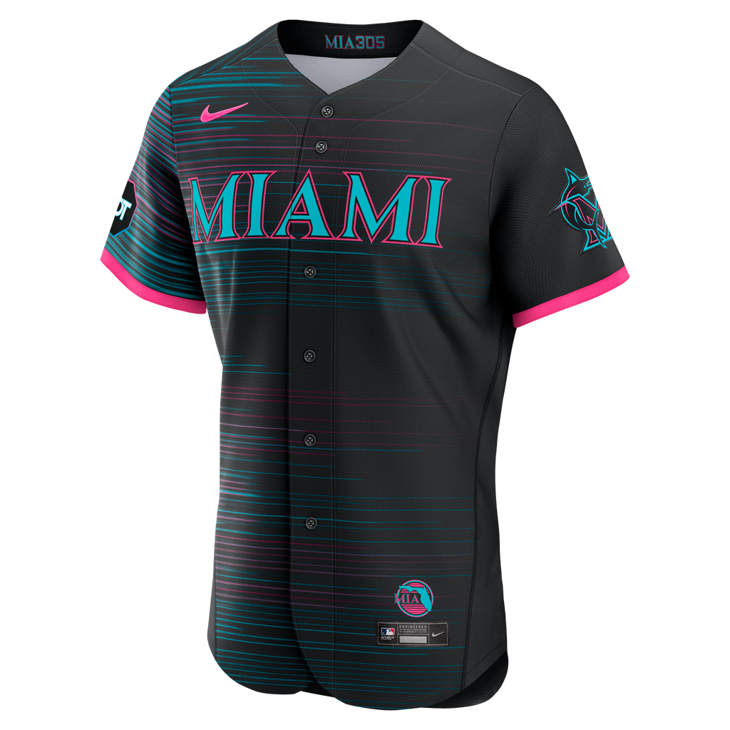 Men's Miami Marlins Nike Black City Connect Authentic Sponsor Patch Jersey - 3