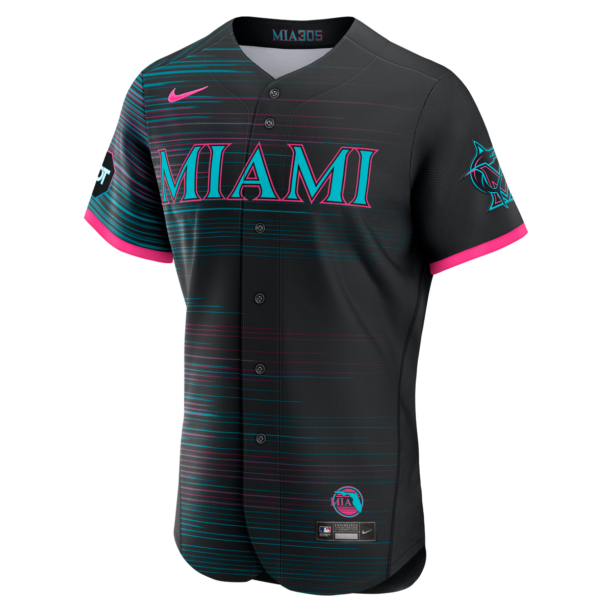 Men's Miami Marlins Nike Black City Connect Authentic Sponsor Patch Jersey - 3