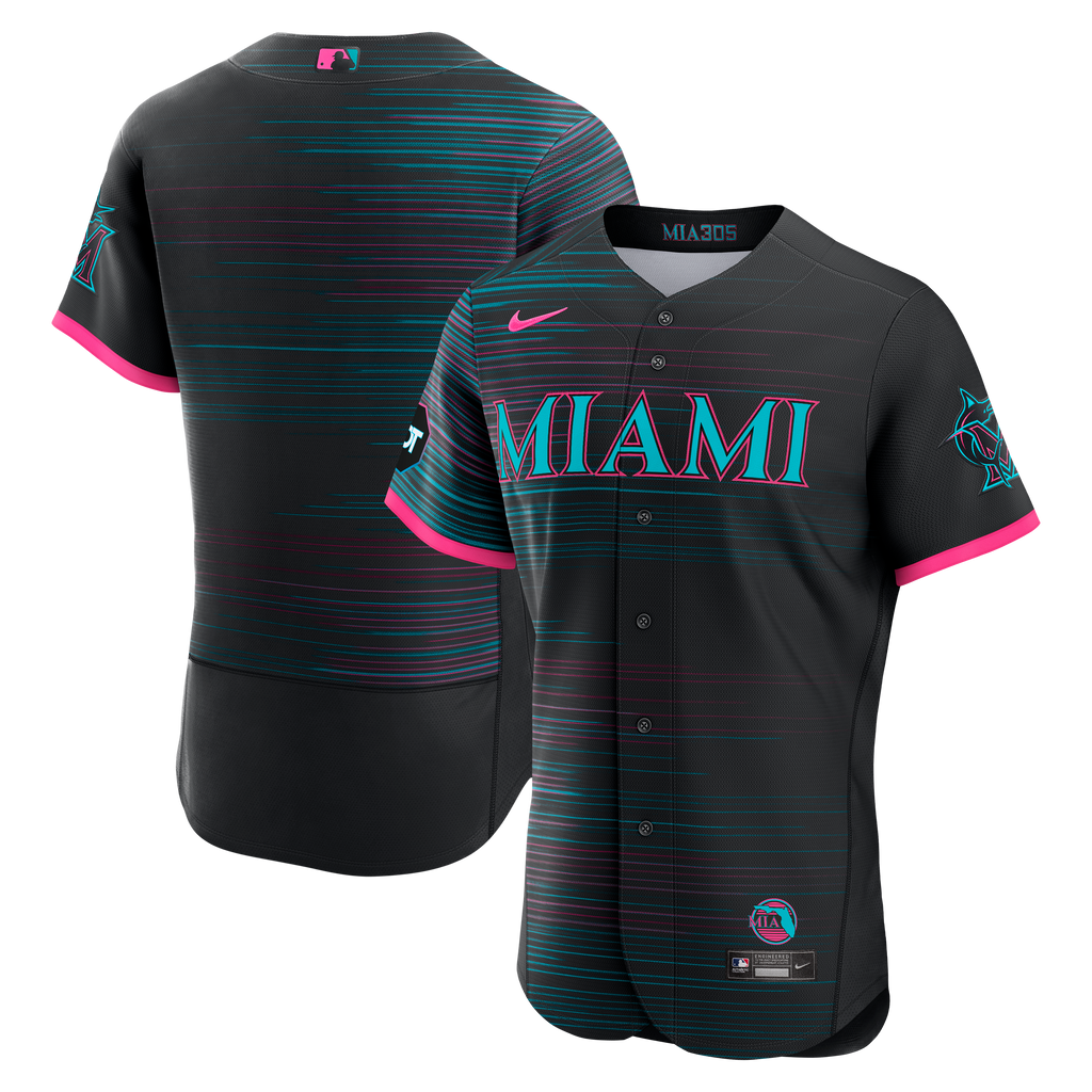 Men's Miami Marlins Nike Black City Connect Authentic Sponsor Patch Jersey