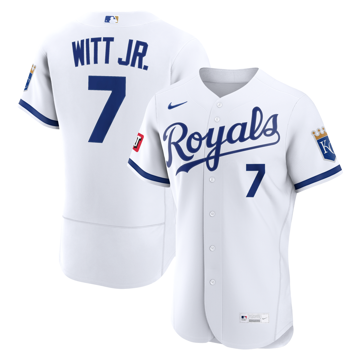 Men's Kansas City Royals Bobby Witt Jr. Nike White Home Authentic Sponsor Patch Jersey