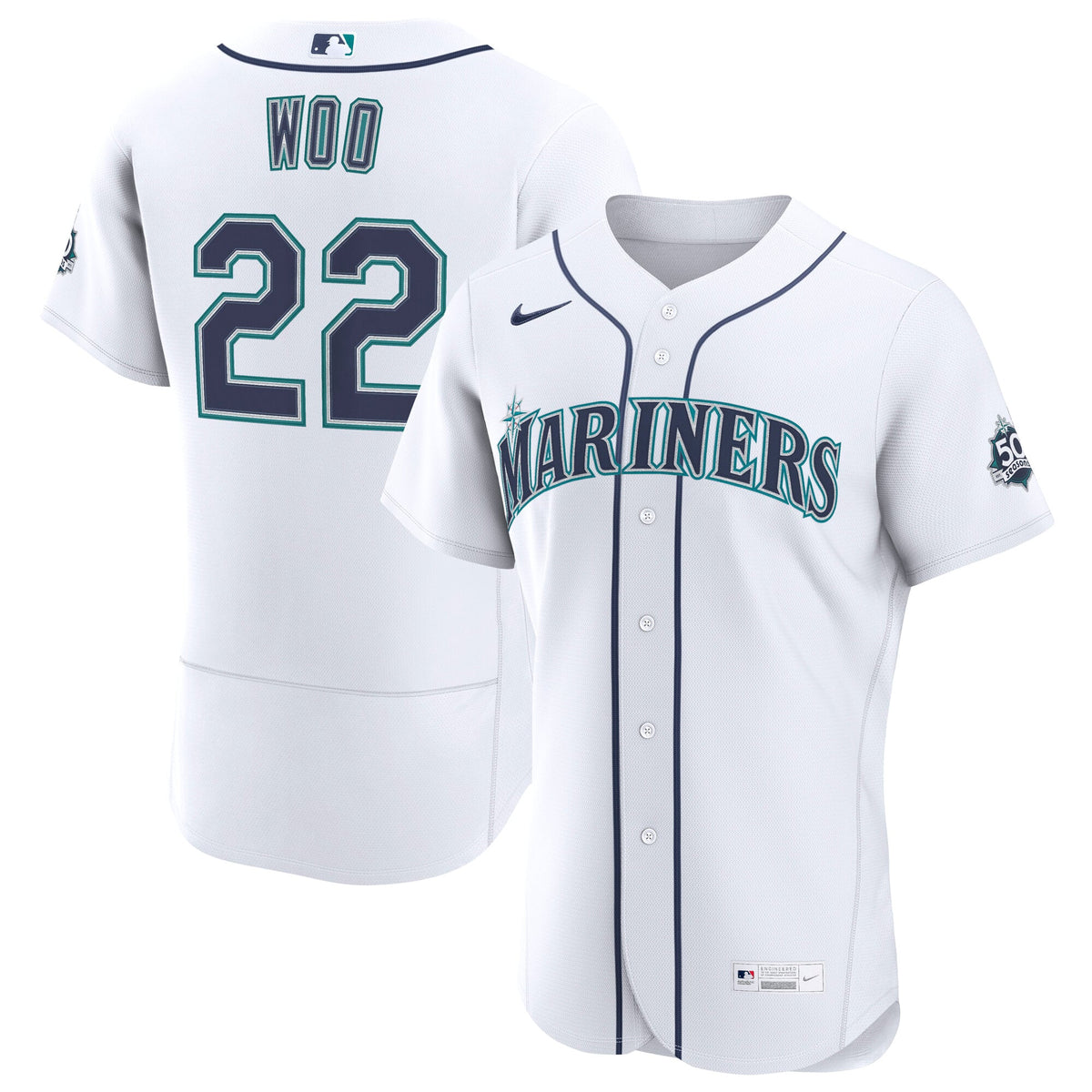 Men's Seattle Mariners Bryan Woo Nike White Home 50th Season Authentic Jersey - 2