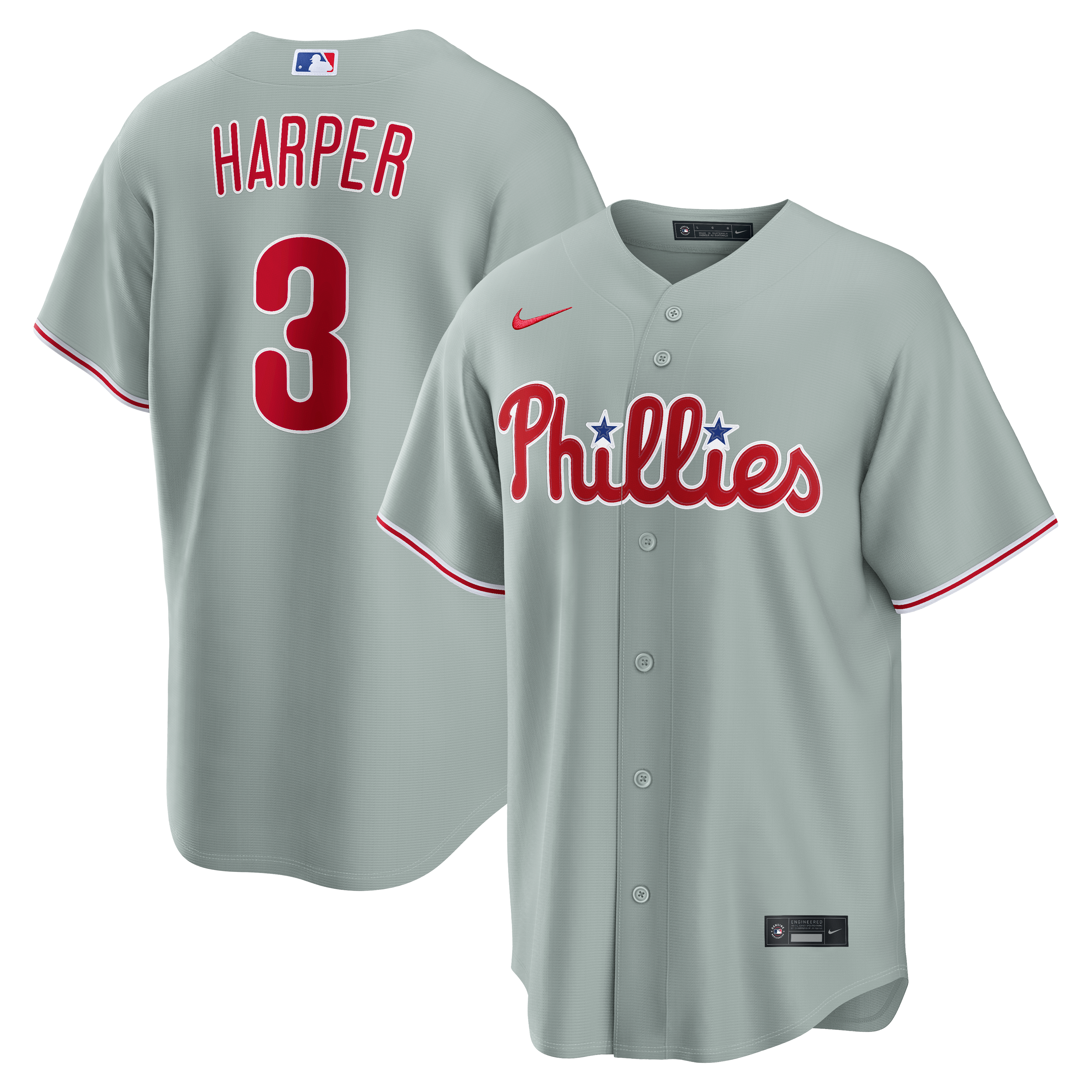 Men's Philadelphia Phillies Bryce Harper Nike Gray Road Replica Jersey