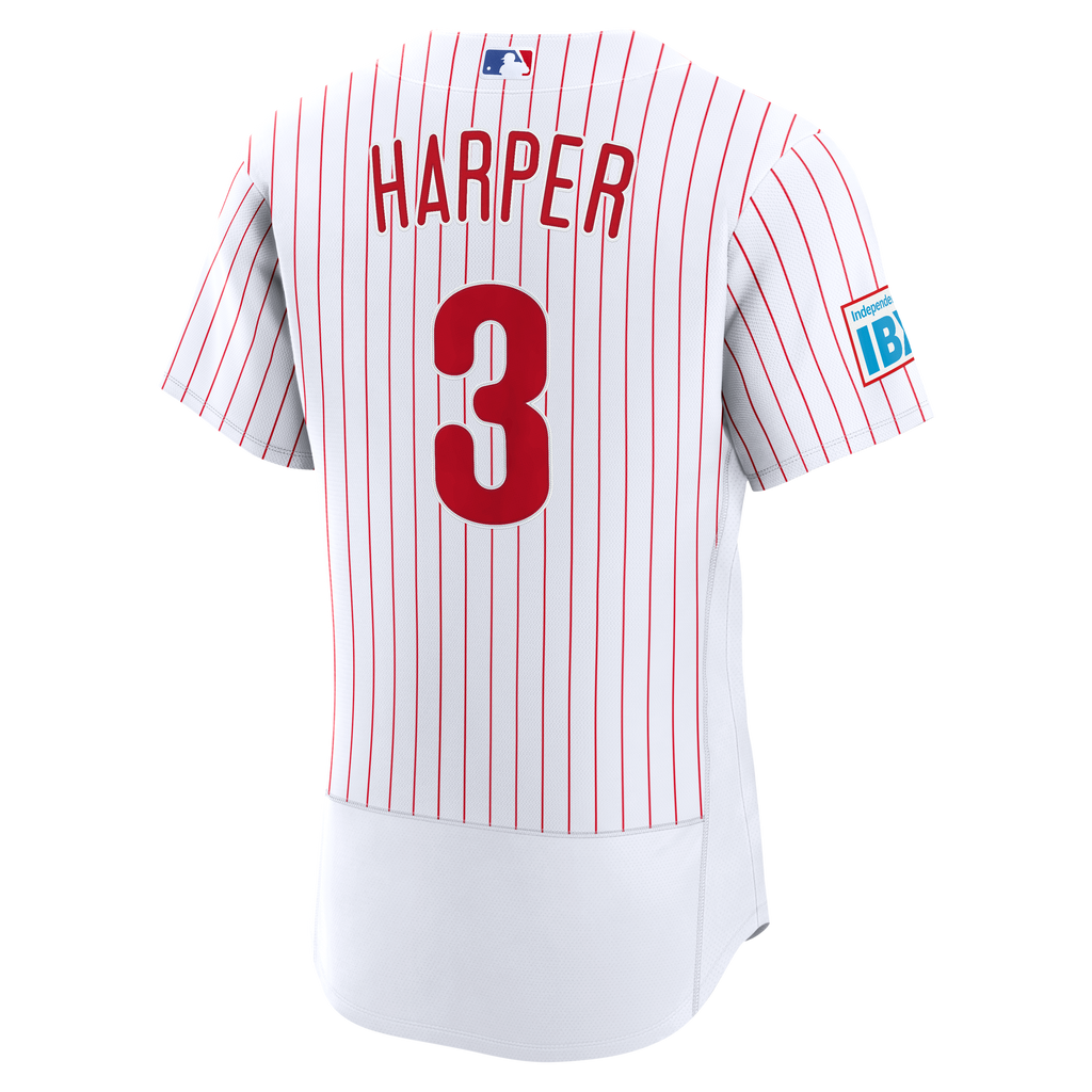 Men's Philadelphia Phillies Bryce Harper Nike White Home Authentic Sponsor Patch Jersey - 4