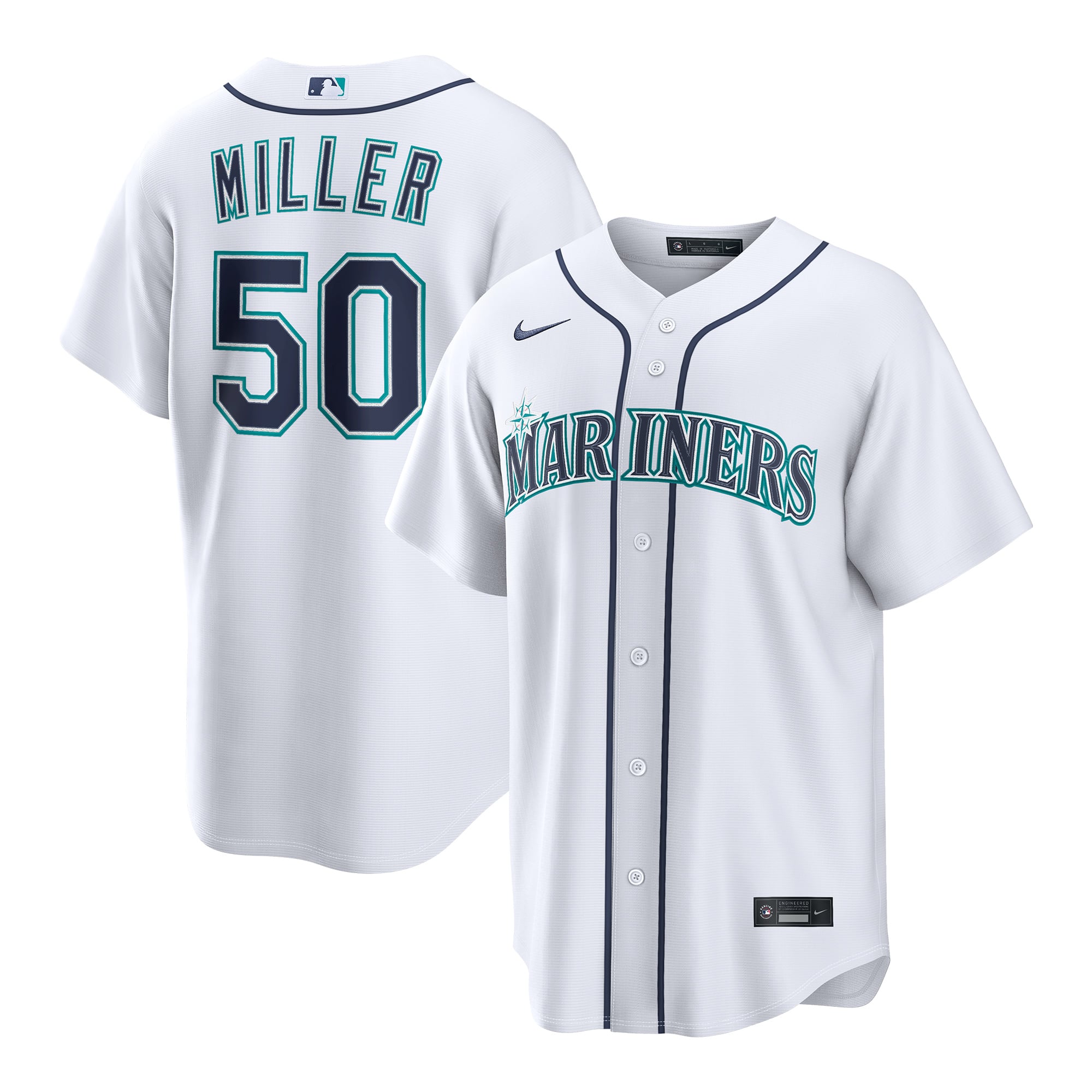 Men's Seattle Mariners Bryce Miller Nike White Home Replica Jersey - 2