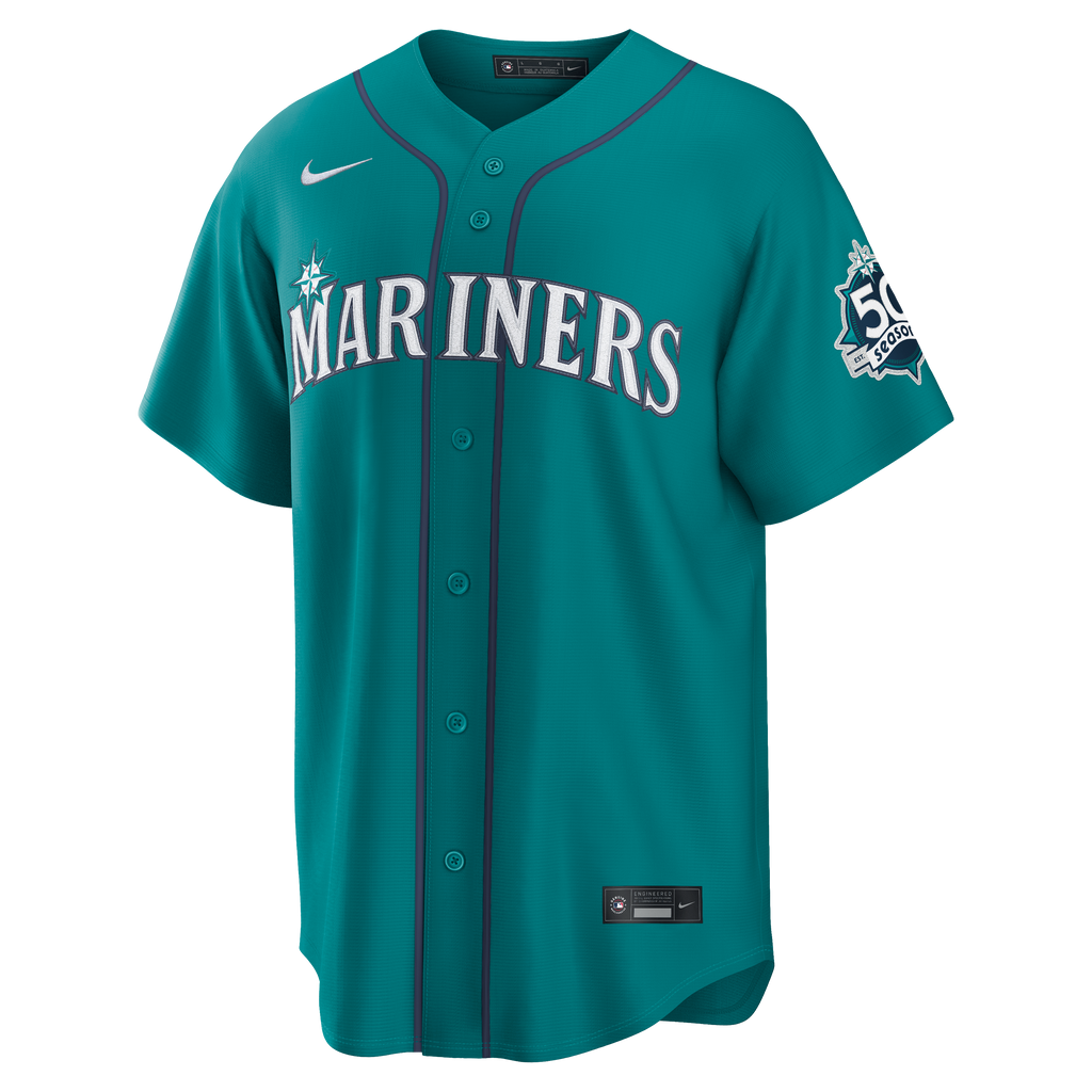 Men's Seattle Mariners Cal Raleigh Nike Teal Alternate 50th Season Patch Stadium Jersey - 3
