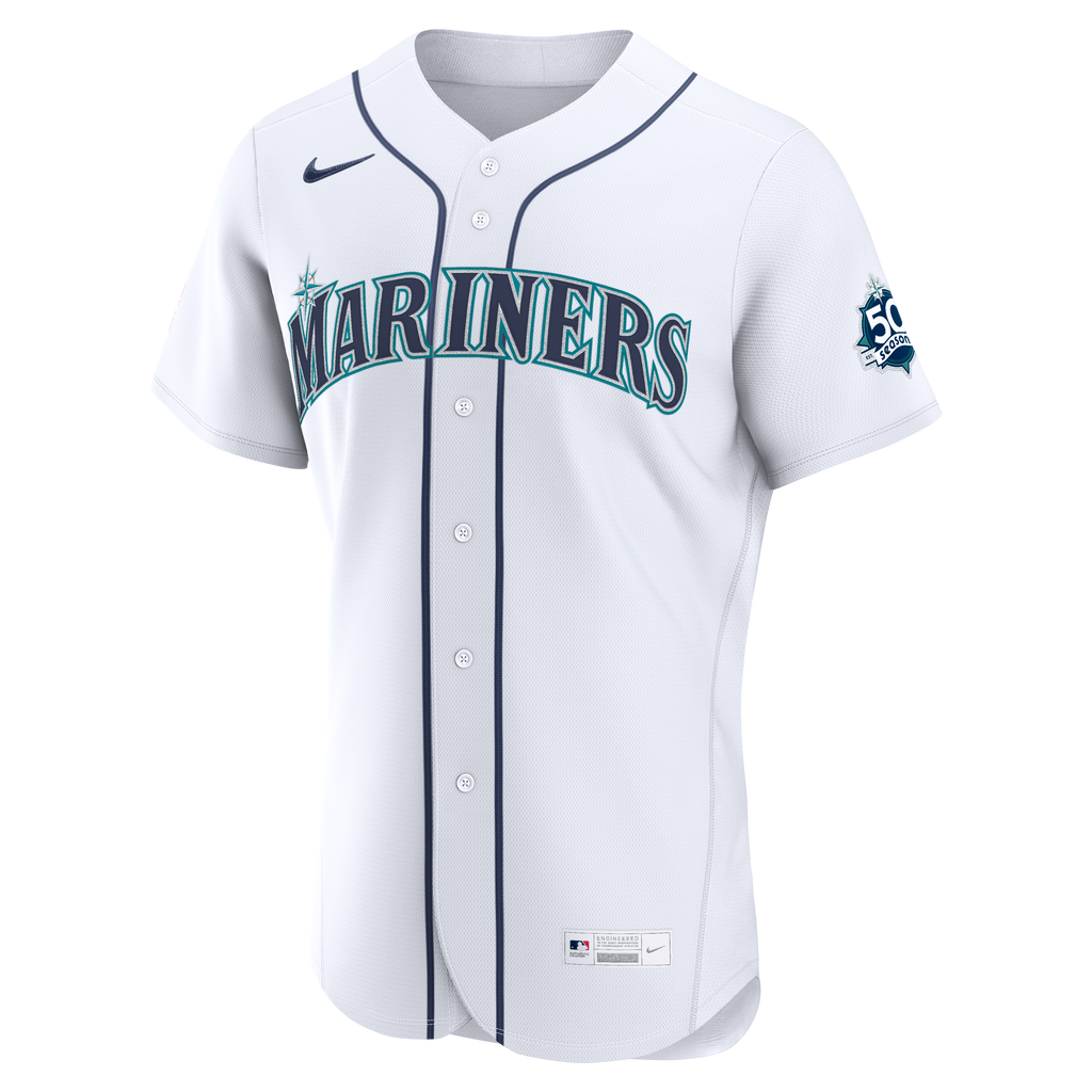 Men's Seattle Mariners Cal Raleigh Nike White Home 50th Season Authentic Jersey - 3