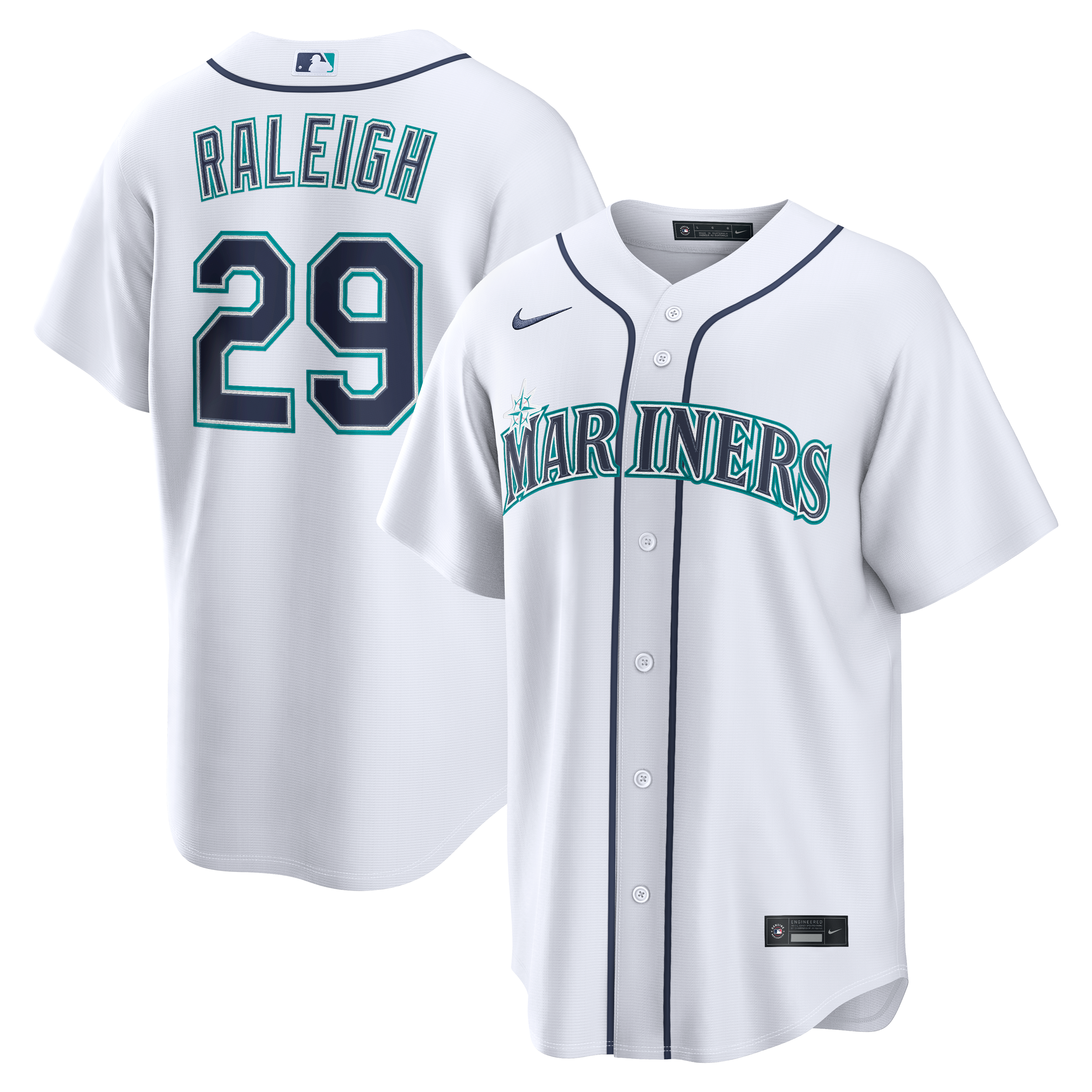 Men's Seattle Mariners Cal Raleigh Nike White Home Replica Jersey