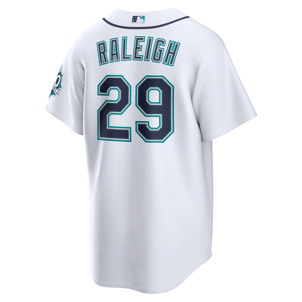 Men's Seattle Mariners Cal Raleigh Nike White Home Stadium 50th Season Patch Jersey - 4